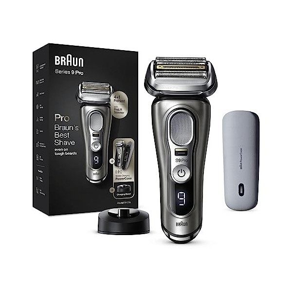 Braun Series 9 Pro Rasoir Électrique Barbe Homme, Tête 4+1 avec Tondeuse ProLift, Étui de Recharge PowerCase, Autonomie de 60