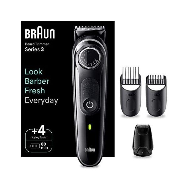 Braun Series 3 Tondeuse Électrique À Barbe Pour Hommes, Avec 4 Outils De Coiffage, Lame Ultra Aiguisée 40 Réglages De Longueu