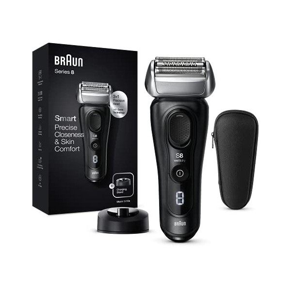 Braun Series 8 Rasoir Électrique Homme Barbe Noir, Tête 3+1 Avec Tondeuse De Précision, Rasoir Électrique & Series 8 Cassette