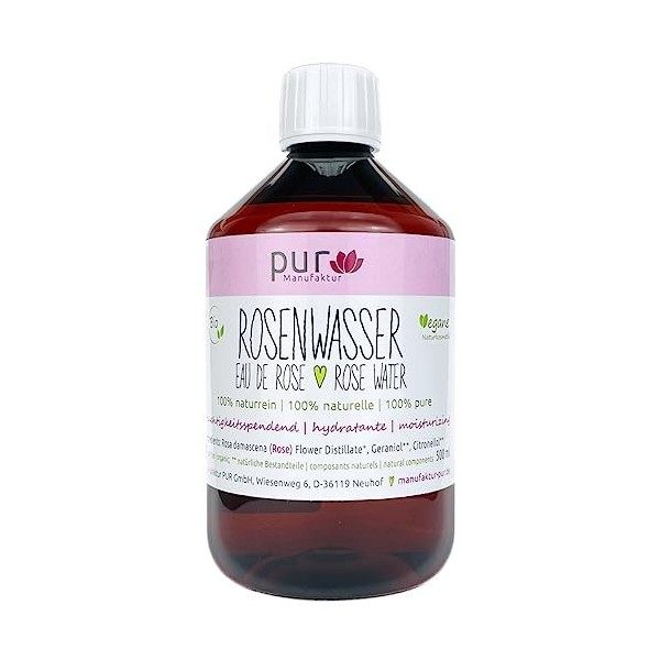 500 ml deau de rose pure biologique 100% pure hydrolat naturel de rose