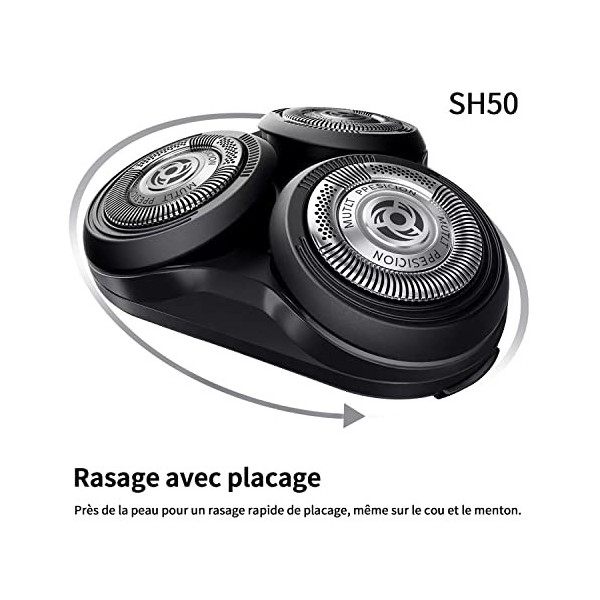 Têtes de rechange SH50 pour rasoirs Compatible avec Philips Norelco série 5000