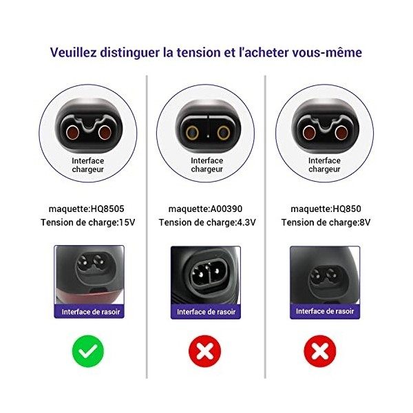 Adaptateur secteur 15 V Cordon dalimentation Norelco HQ8505 Cordon de chargeur pour Philips Norelco HQ8505 7000 5000 3000 Se