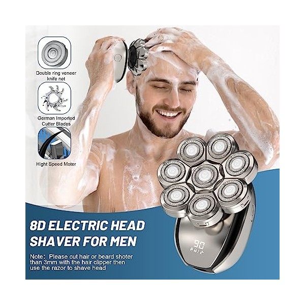 Rasoir Electriques Hommes, 6 in 1 Rasoirs à Têtes Rotatives 8D Tondeuse Cheveux Hommes IPX6 Étanche Rasoir Electriques Rechar