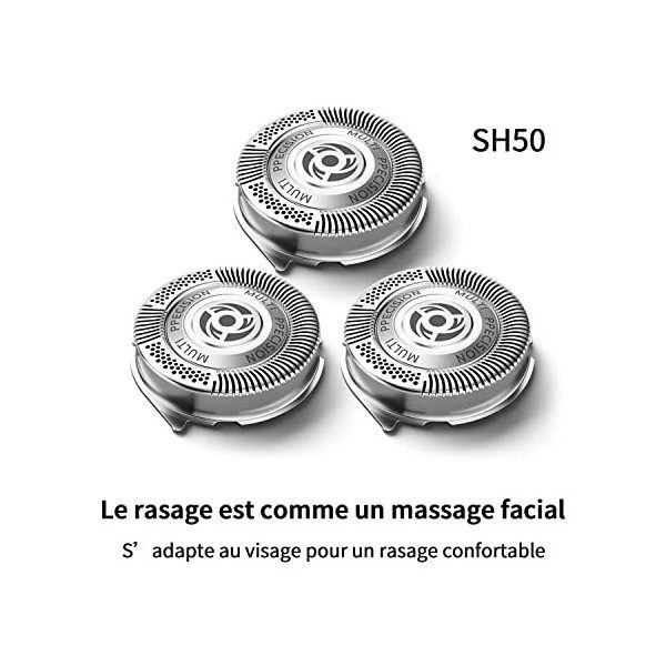 Têtes de remplacement SH50 pour les rasoirs Compatible avec Philips Norelco série5000 3P 