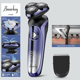 Rasoir Électriques Hommes, Amurhey Rasoir Électrique Wet & Dry, Têtes flexibles 360-D, Rasoir Électrique Sans Fil avec 99 min