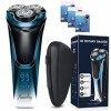 Rasoir Électrique Homme San fil avec 3 Pièces Tête de Rechange, Rasage Humide & Sec- Têtes 4D Pivot & Flex - 99 min dAutonom