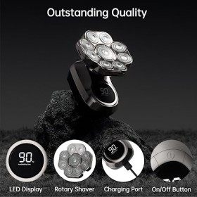 Rasoir électrique pour hommes 9D Upgraded, Rasoir étanche IPX7 pour hommes chauves, Rasoir électrique rechargeable sans fil 6