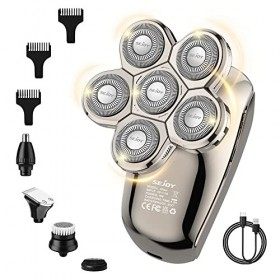 Rasoir Electriques Hommes Cheveux, 5 en 1 Rasoirs à Têtes Rotatives 6D Humide et Sèche IPX7 Étanche Rechargeable Multifonctio