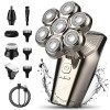 Rasoir Electriques Hommes Cheveux, 5 en 1 Rasoirs à Têtes Rotatives 6D Humide et Sèche IPX7 Étanche Rechargeable Multifonctio