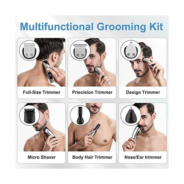 Qreeyx Tondeuse à barbe électrique pour homme, oreille, nez, poils du visage, tondeuse à cheveux sans fil, étanche, kit de to