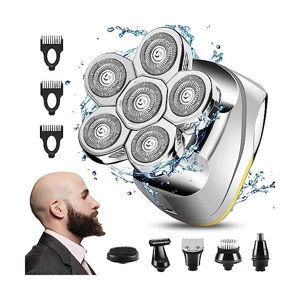 Rasoir électrique pour hommes Tondeuse à barbe: - Rasoir pour hommes chauves rechargeable par USB, Rasoir rotatif étanche 6 e