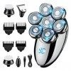 Rasoirs de tête pour homme, rasoir électrique 6 en 1 à LED rechargeable sans fil avec 5 têtes de rasage remplaçables, kit de 