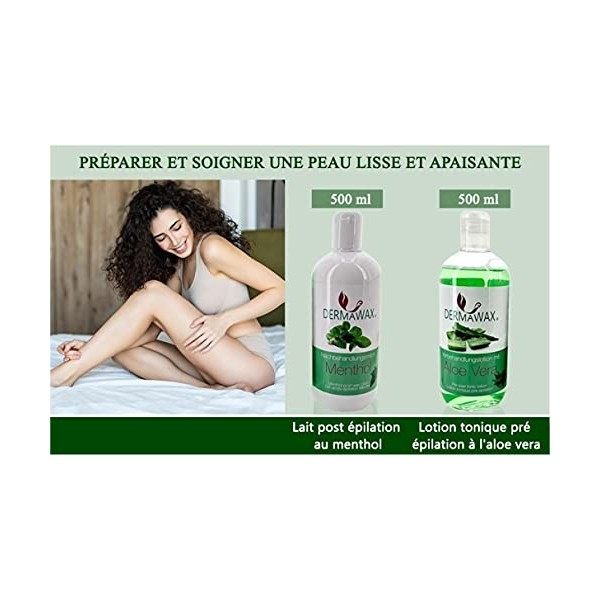 Dermawax Kit de pré-traitement et post-traitement à la cire avec lotion tonifiante à laloe vera 500 ml et au lait post-trait