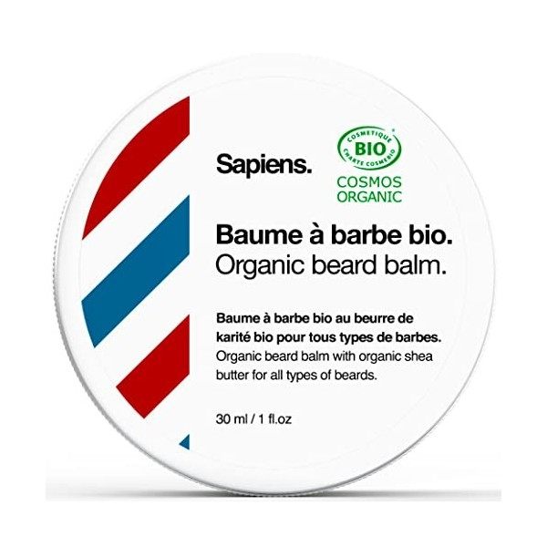 Baume à Barbe Homme BIO 30ml Sapiens Barber Shop - Fabriqué en France - Soin Barbe Homme Certifié Cosmos Organic/ECOCERT - Ci