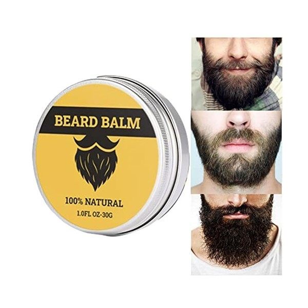 Kit de baume à lhuile de barbe,Balm Men Beard Conditioner Huile de soin pour barbe 30 ml | Plus lisse adoucit lhumidité nat