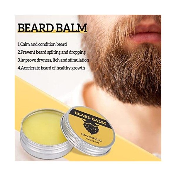 Kit de baume à lhuile de barbe, Balm Men Beard Conditioner Huile de soin pour barbe 30 ml, Moisture Soften Organic Natural F