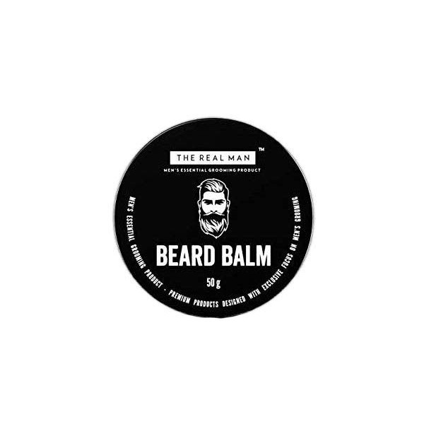 Glamorous Hub The Real Man Beard Balm 100% Baume à barbe biologique et revitalisant 50g Lemballage peut varier 