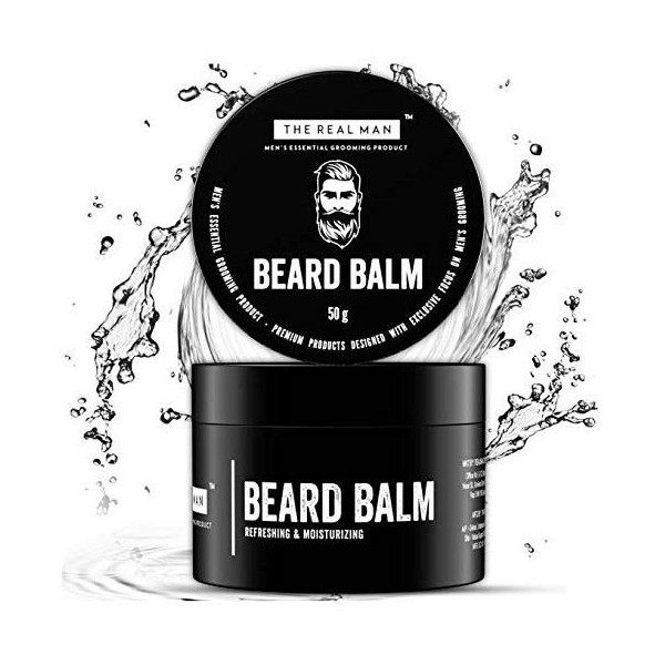 Glamorous Hub The Real Man Beard Balm 100% Baume à barbe biologique et revitalisant 50g Lemballage peut varier 