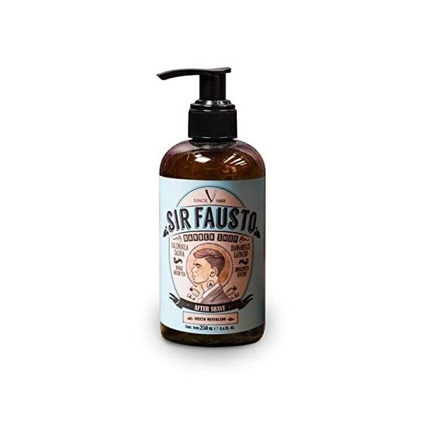 Sir Fausto After Shave Balm 250 ml pour après-rasage. Enrichi en calendula et thé vert. Effet mentholé.