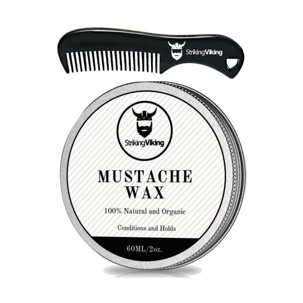 Kit de cire à moustache et peigne – Cire à barbe et à moustache pour homme avec cire dabeille naturelle forte tenue – Aide à