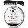 Kit de cire à moustache et peigne – Cire à barbe et à moustache pour homme avec cire dabeille naturelle forte tenue – Aide à