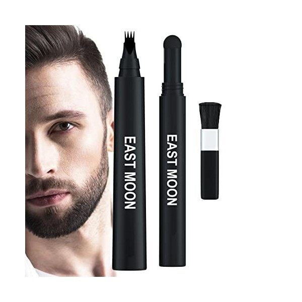 Cyhamse Crayon de Remplissage de Barbe pour Hommes,Kit Stylo à Barbe étanche 4 Points avec Brosse - Produits de Soins du Visa