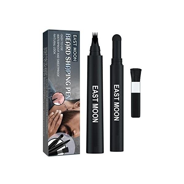 Cyhamse Crayon de Remplissage de Barbe pour Hommes,Kit Stylo à Barbe étanche 4 Points avec Brosse - Produits de Soins du Visa