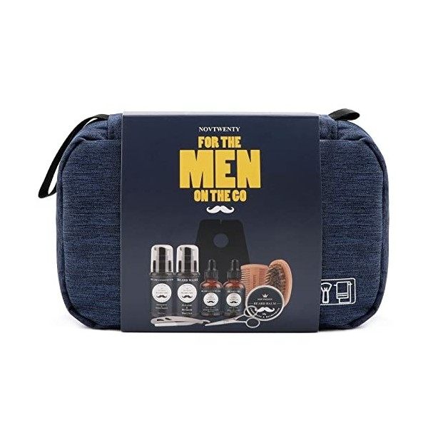 Novtwenty Kit de toilettage de barbe 10 pièces avec ciseaux, huile à barbe, lavage à barbe, baume à barbe, après-shampooing, 