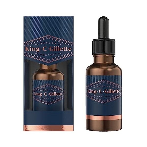 King C. Gillette Huile Barbe Homme, À Base D’Huiles Végétales D’Argan, De Jojoba, D’Avocat, De Graines De Macadamia 30 ml Lo