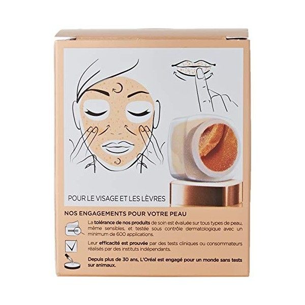 LOréal Paris - Soin Gommage Éclat pour Visage & Lèvres - Exfoliant & Lissant - Aux 3 Sucres Fins & Huile de Pépins de Raisin ...