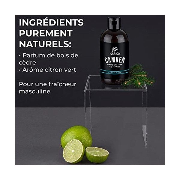 Shampoing pour la barbe 2 en 1 de Camden Barbershop Company ● fabriqué au Royaume-Uni ● soins naturels pour la barbe et netto