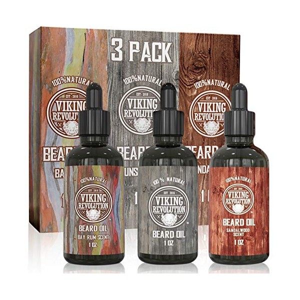 Viking Revolution Huile Barbe Homme 3x28g – Kit De Huile De Barbe Aux Parfums De Bois De Santal, Cèdre Et Pin & Sauge Sclarée...