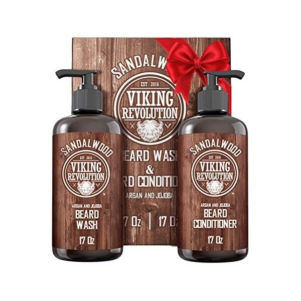 Viking Revolution Kit Après Shampooing & Shampoing Barbe Homme - Avec Huiles dArgan & de Jojoba - Adoucit & Renforce - Parfu