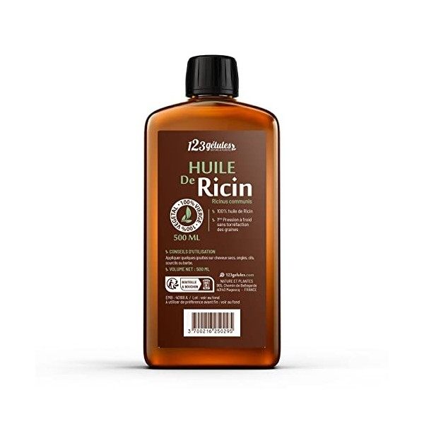 Huile de RICIN 500 ml - 100% Naturelle et Pressée à froid - Peau, cheveux, cils, ongles, barbe, ORGALIANE