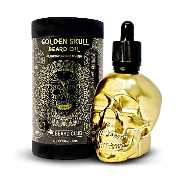 Huile de Barbe Golden Skull - Encens dOliban & Myrrhe 60ml - Naturelle & Bio - Adoucit, Revitalise, Met Fin aux Démangeaison