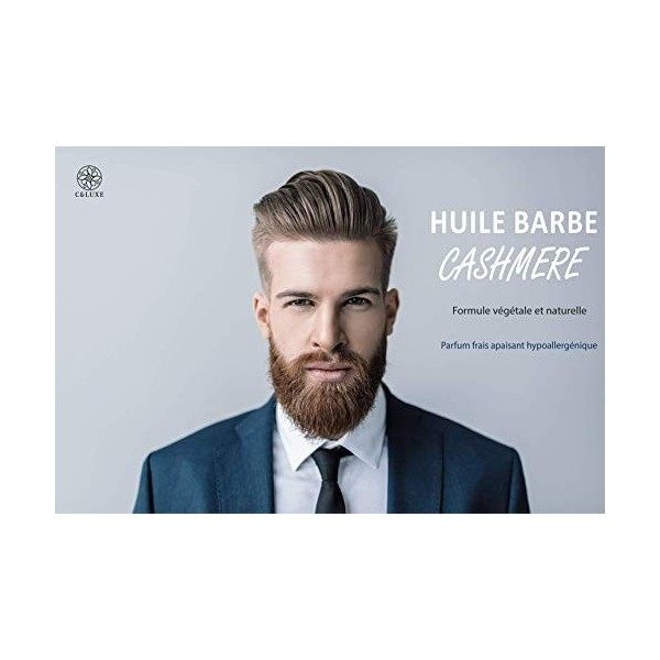 Huile Barbe lissante et protectrice homme Cashmere, aux huiles naturelles : 50ml, ARGAN BIO, JOJOBA, Vitamine E, douceur, cro