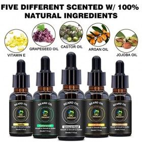 Huile à barbe 5 Pack avec sans parfum, cèdre,santal,vanille,orange,Cadeaux de Noël Ces Fournitures Pères Saint-Valentin pour 