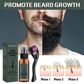Huile de Barbe 30ml Spray Pousse Barbe Coffret Soin de La Barbe avec Roues Huile À Barbe Bio Naturelle Revitalisant pour Homm