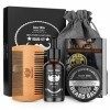 Kit Croissance Barbe avec Huile Barbe, Baume, Peigne, Sac Rangement, Meilleurs Cadeaux pour les Hommes lui Papa Père Petit Am