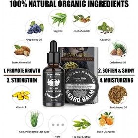 Kit Croissance Barbe avec Huile Barbe, Baume, Peigne, Sac Rangement, Meilleurs Cadeaux pour les Hommes lui Papa Père Petit Am