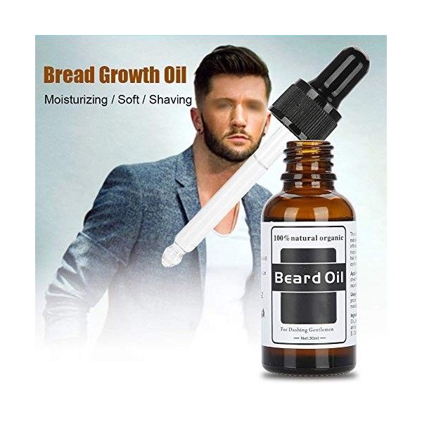 Huile à barbe, 30ml Huile à barbe à croissance rapide pour hommes, hydratante et lissante, favorise une croissance saine, rép