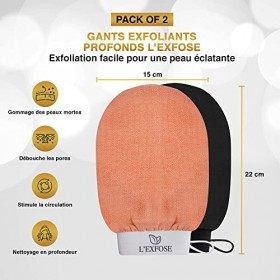 L’Exfose 2x Gant Exfoliant Corps - Gant de Crin, gommage corps exfoliant et visage en viscose naturelle - Élimine les cellule