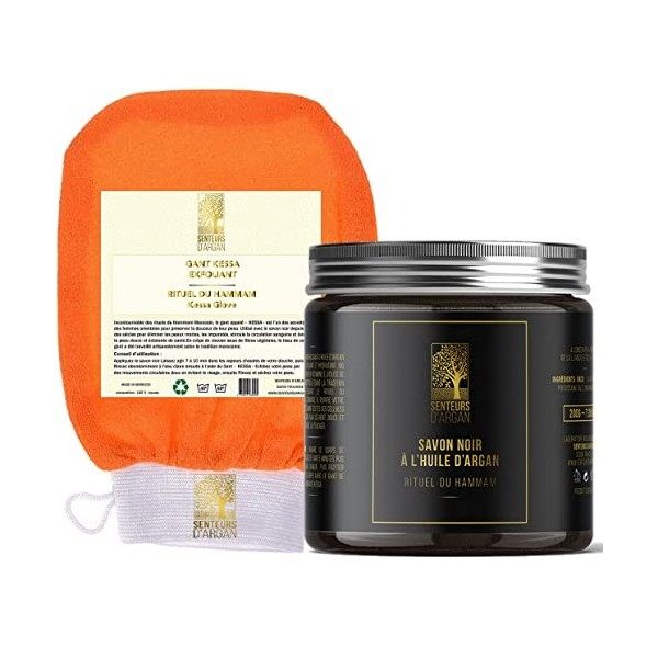 Gant de gommage corps kessa exfoliant + Savon noir à l’huile d’argan - OFFERT- Gant kessa marocain pour hammam sauna, élimine