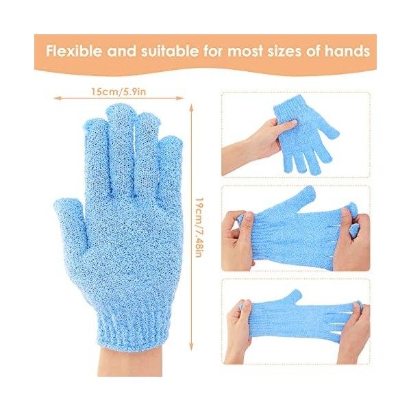 Sibba Lot de 4 paires de gants de bain pour douche en luffa naturel exfoliant pour le corps et le visage gants de douche doub