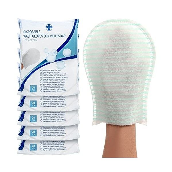 AIESI® Gants de toilette jetables avec savon haute qualité imperméable avec éponge douce Paquet de 100 pièces , Délicatement