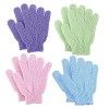 VEGCOO 4 Pairs Gants Exfoliants, Douche Bain Gants Double-face Gommage Corps Couleurs Assorties pour Hommes Femmes Enfants et