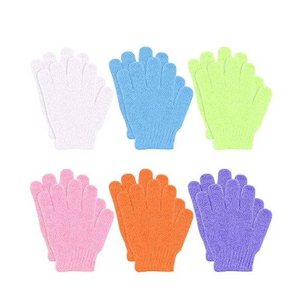 VEGCOO 4 Pairs Gants Exfoliants, Douche Bain Gants Double-face Gommage Corps Couleurs Assorties pour Hommes Femmes Enfants et