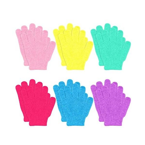 VEGCOO 4 Pairs Gants Exfoliants, Douche Bain Gants Double-face Gommage Corps Couleurs Assorties pour Hommes Femmes Enfants et