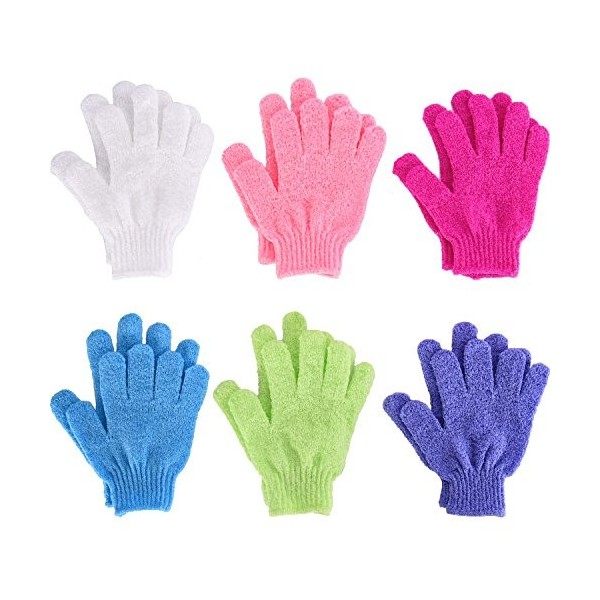 Gants Exfoliants de Double Face Gants de Corps Gant de Gommage Gants Scrubs pour Douche, 6 Couleurs