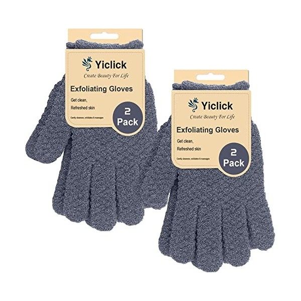 Yiclick Lot de 2 paires de gants exfoliants exfoliants pour le bain et la douche, exfoliant pour le corps pour enlever les pe